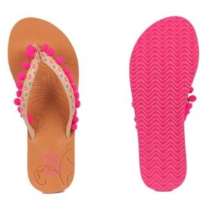 LAST ONE! Pink Pom Pom Flip Flops